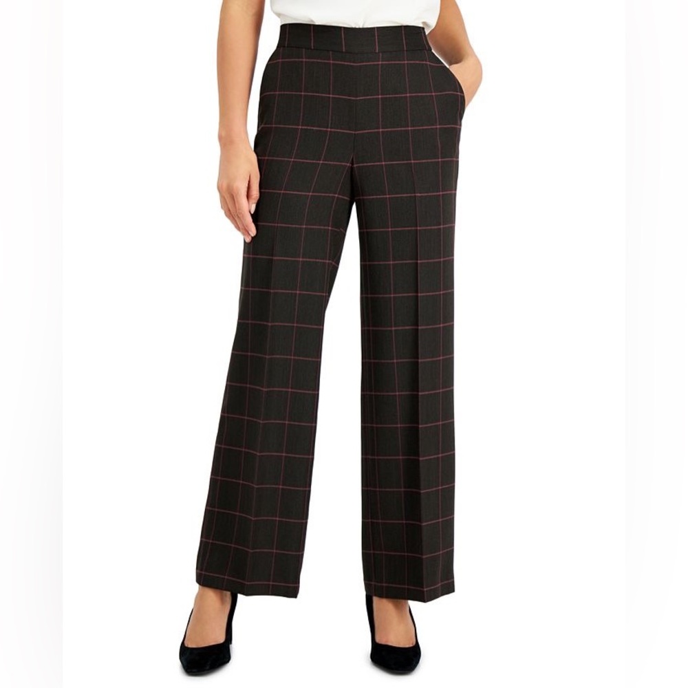 NWOT KASPER plaid Mauve and Brown straight leg  pull-on pants